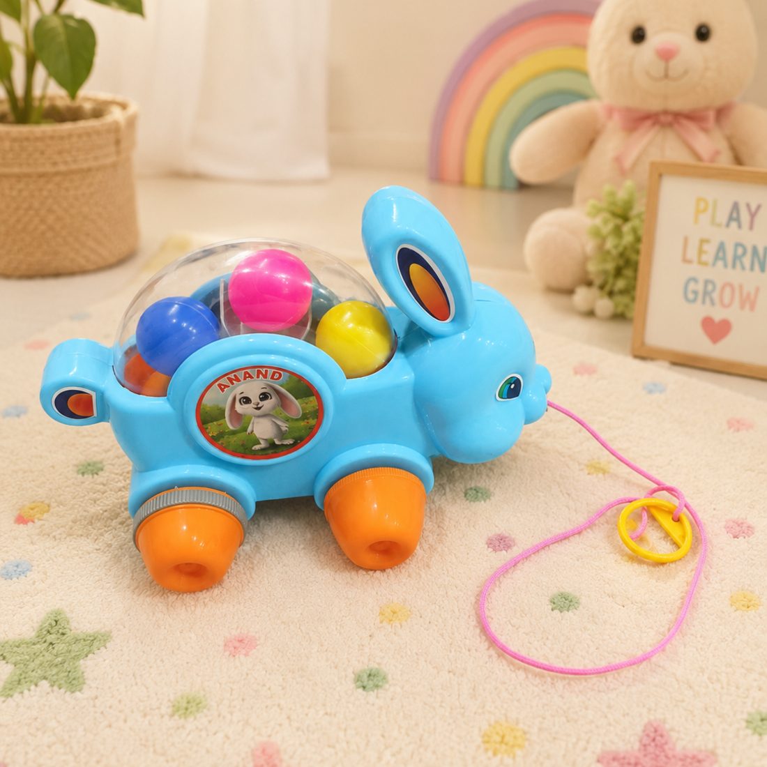 Rabbit Pull Along Ball Rattle Toy
