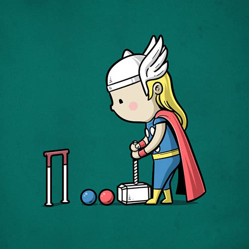 Superhero Thor play croquet art
