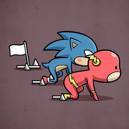 Flash vs Sonic running competition art