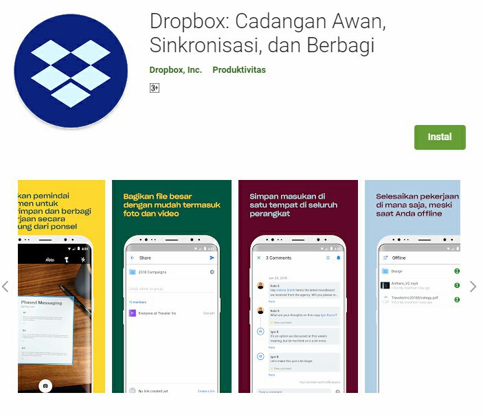 Aplikasi Dropbox di PlayStore