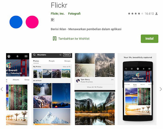 Aplikasi Flickr di PlayStore