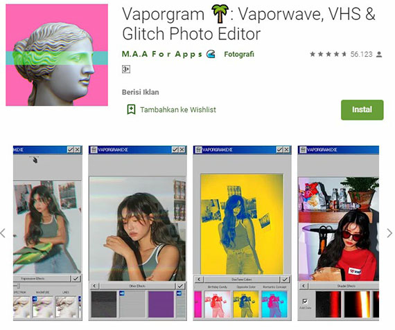 Aplikasi edit foto efek glitch Vaporgram di PlayStore