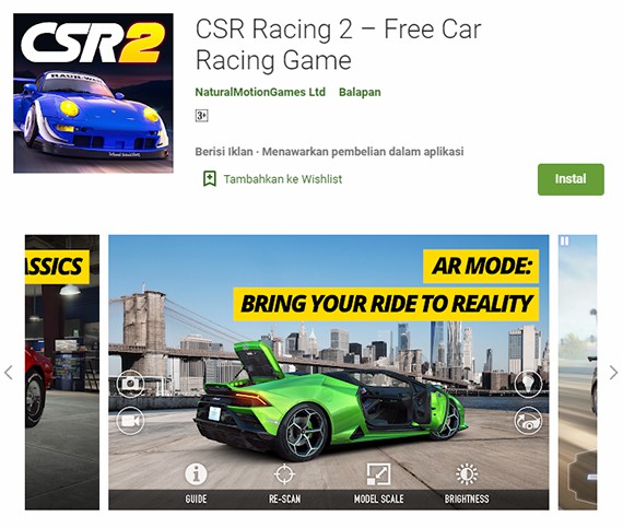 Game balap mobil CSR Racing 2 di PlayStore