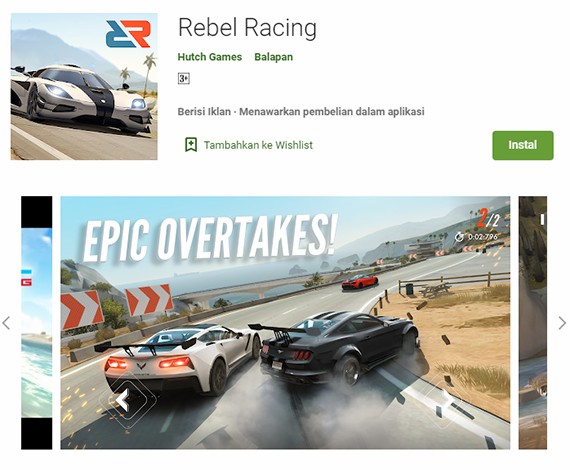 Game balapan Rebel Racing di PlayStore
