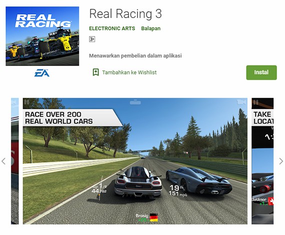 Game balap mobil terbaik Real Racing 3 di PlayStore