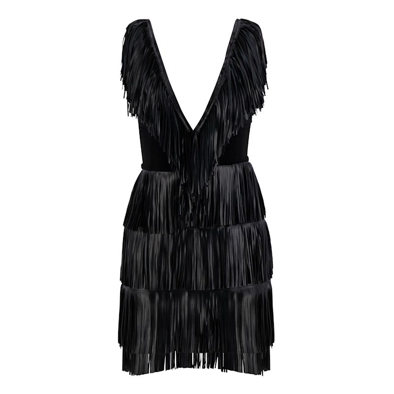 knee length dresses for ladies Broadway Stunner Leather Fringe Western Mini Dress Black / L main image 0