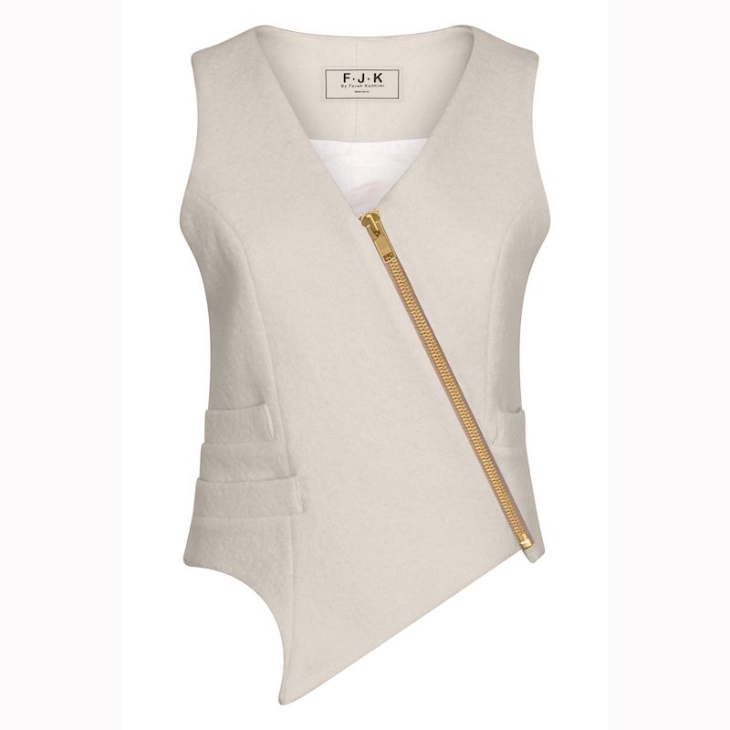 Angelina The Ivory Asymmetric Waistcoat With Golden Zip | F.J.K By ...