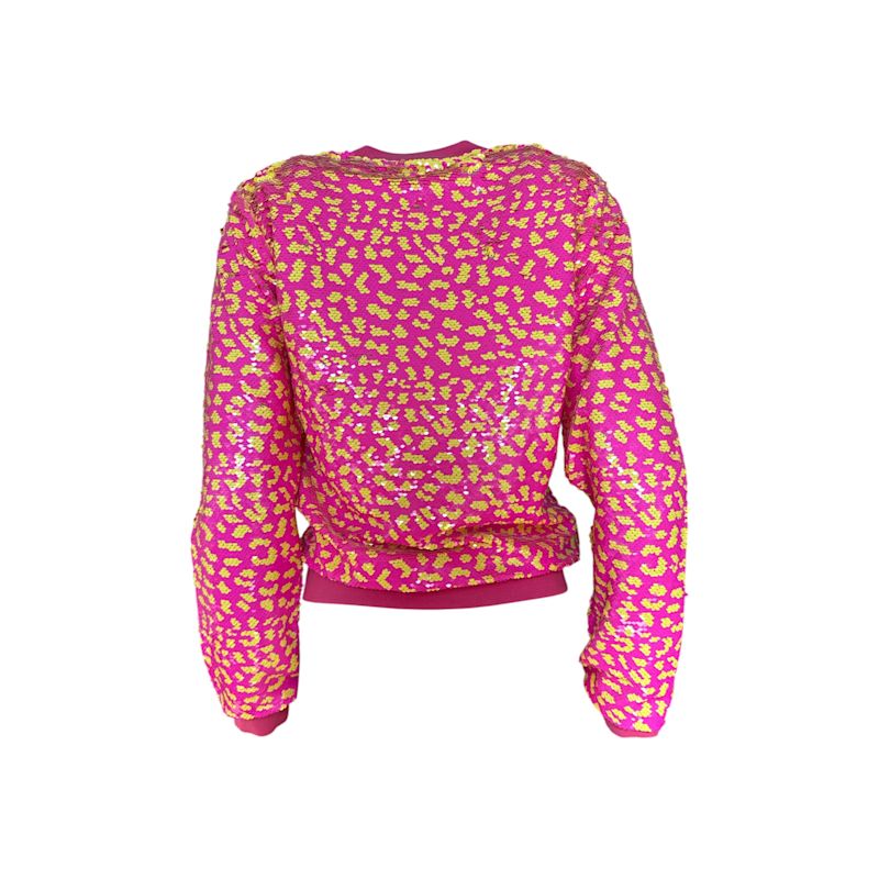 Neon Pink & Yellow Sequin Cheetah Bomber Jacket | Any Old Iron | Wolf ...