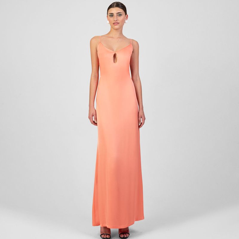 Elegant Diamond Corset Satin Maxi Dress Peach