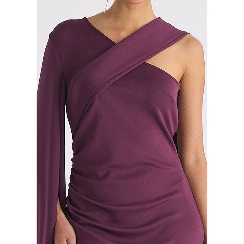 Asymmetric Cape Silk Dress (Mustard) main image 0