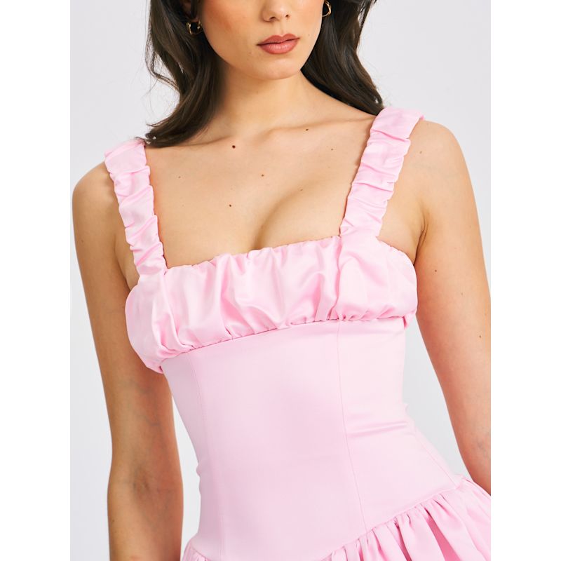 AUBREY PINK BUBBLE HEM MINI DRESS