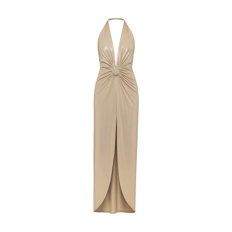 Nissa Backless Lam Maxi Dress - Gold