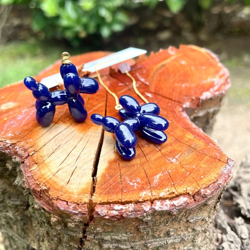 Balloon Poodle Threader Earrings - Navy | Ninemoo | Wolf & Badger