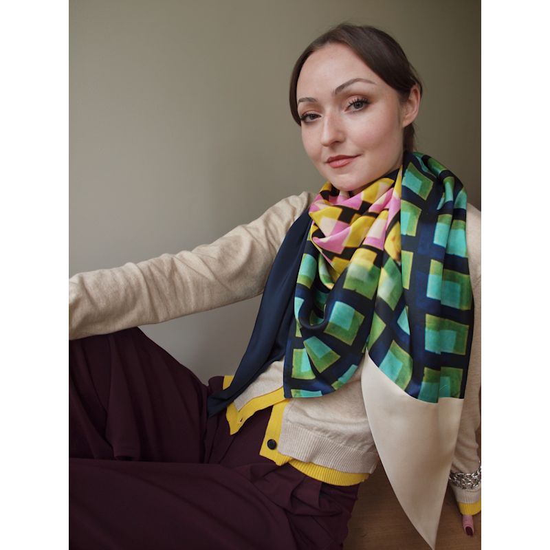 Urban Triangle Scarf - Artistic Blur Print & Calm Color Blocks – Blue ...