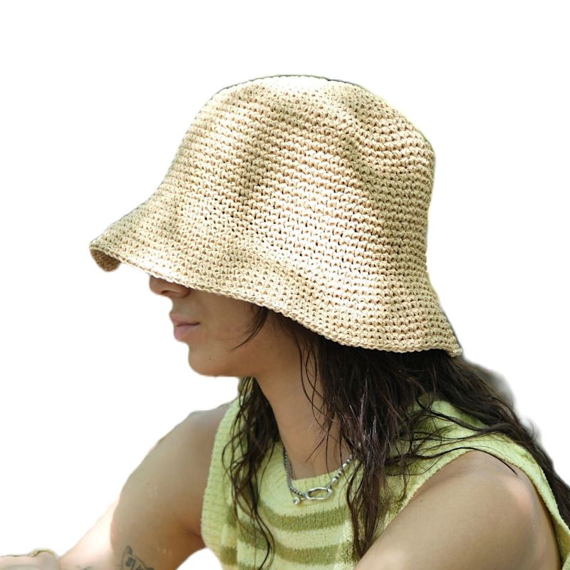 HAT IN LIGHT PINK BEIGE RAFFIA WIDE-BRIM MIX BIG WHITE BOW