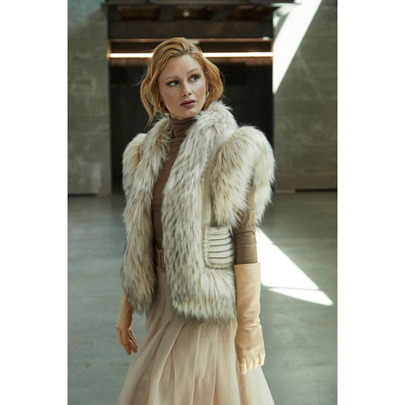 Beige Faux Fur Alpaca Merino Short Vest Charlotte The Extreme