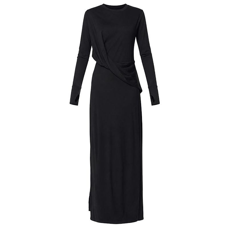 Black Longsleeve Maxi Cotton Dress With Side Slits | Metamorphoza ...