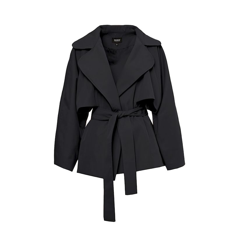 Black Short Trench Coat With Waist Belt | BLUZAT | Wolf & Badger