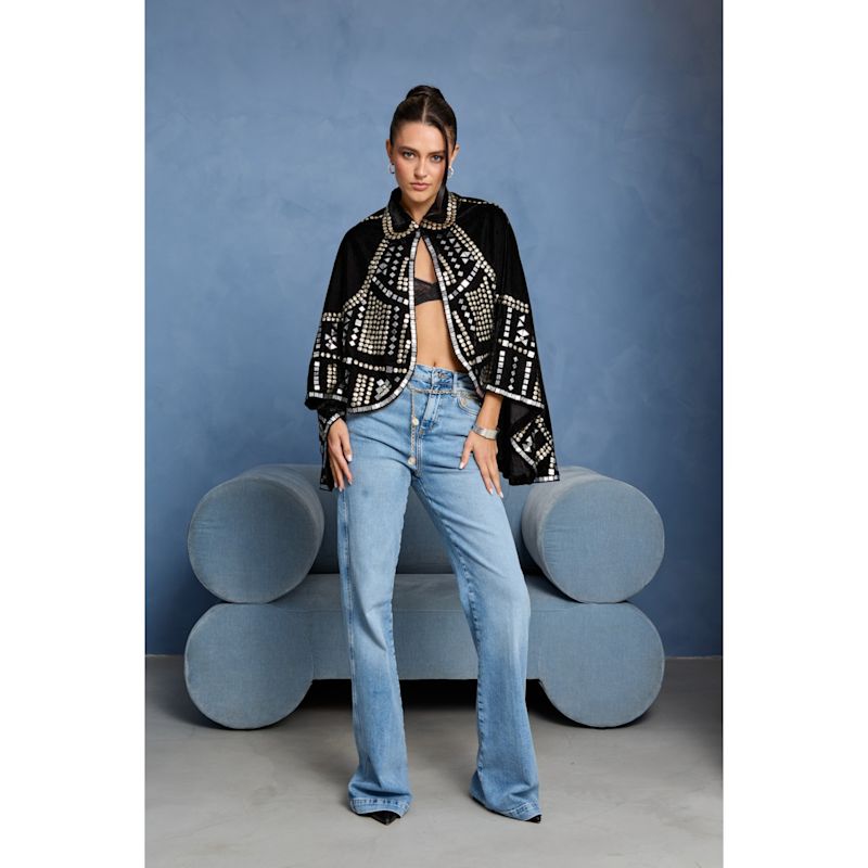 Black Velvet Embellished Capelet | Saachi | Wolf & Badger