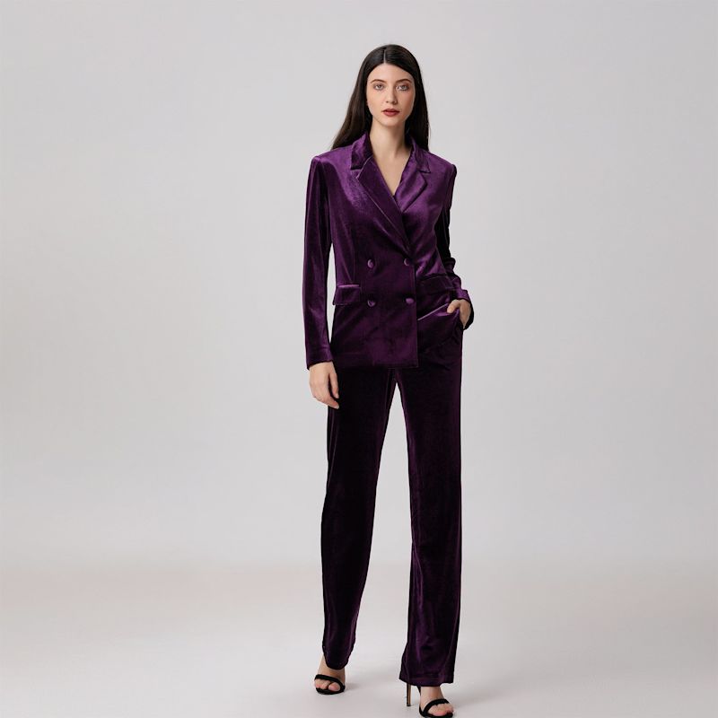 Velvet Zipper Hooded Pure Color Two -piece Suit