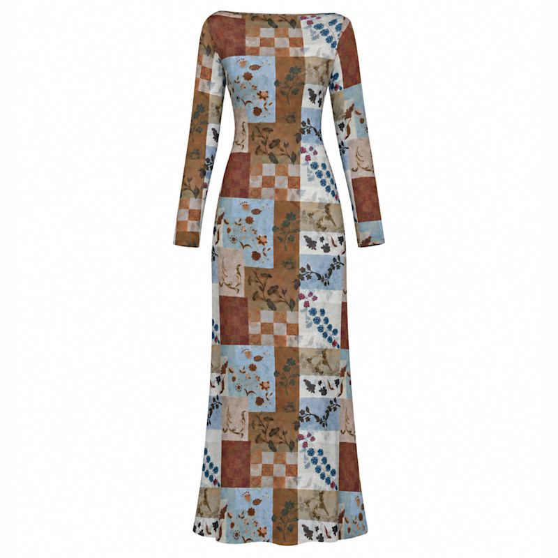 Blue & Brown Patchwork Mesh Boat Neck Maxi Dress | Another Girl | Wolf ...