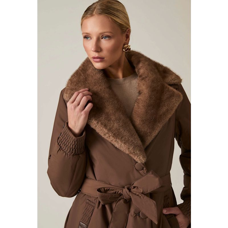 Brown Padded Faux Fur Coat | James Lakeland | Wolf & Badger