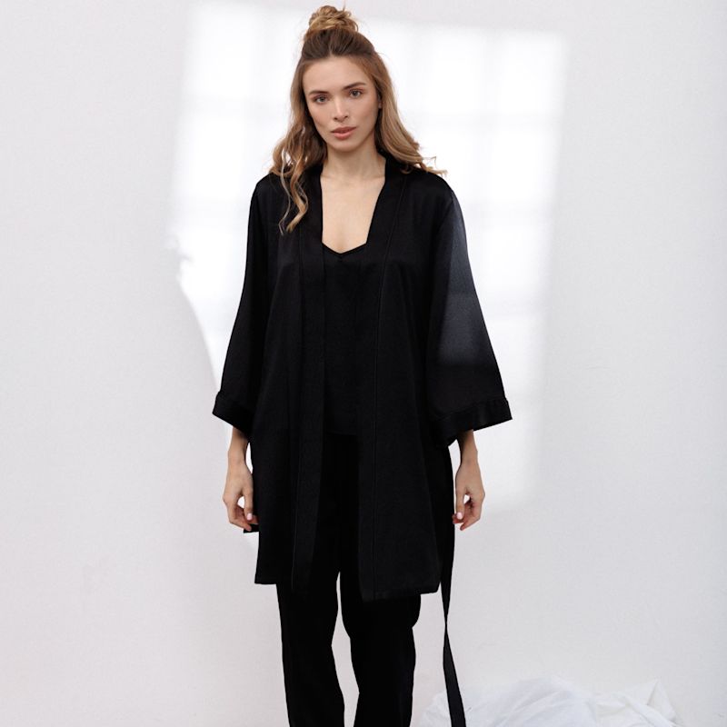 Bubble Silk Short Robe In Black | VIMISSIA | Wolf & Badger