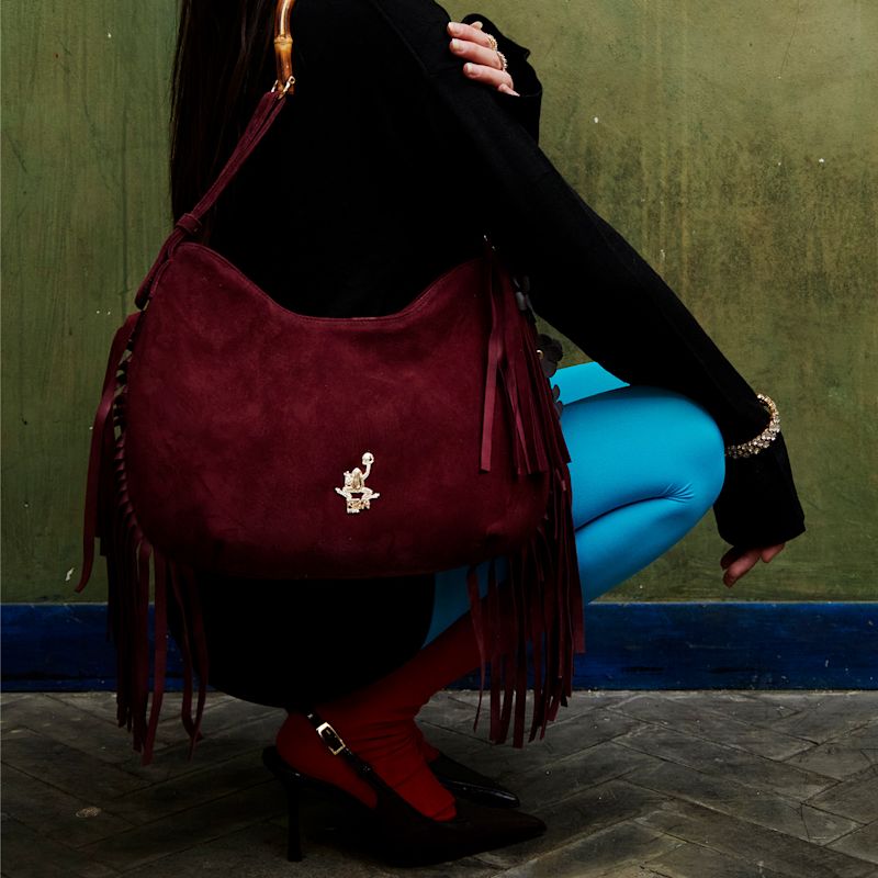Burgundy Suede Fringe Gordon Bag | F3ROG by Rana | Wolf & Badger