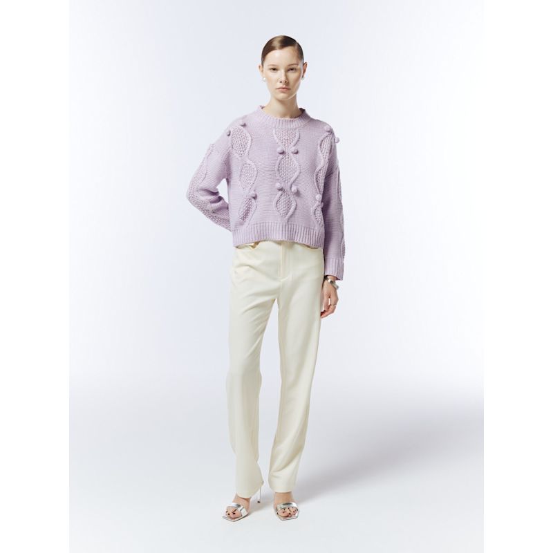Cable & Bobble-Knit Jumper In Soft Lilac | SOUR FIGS | Wolf & Badger