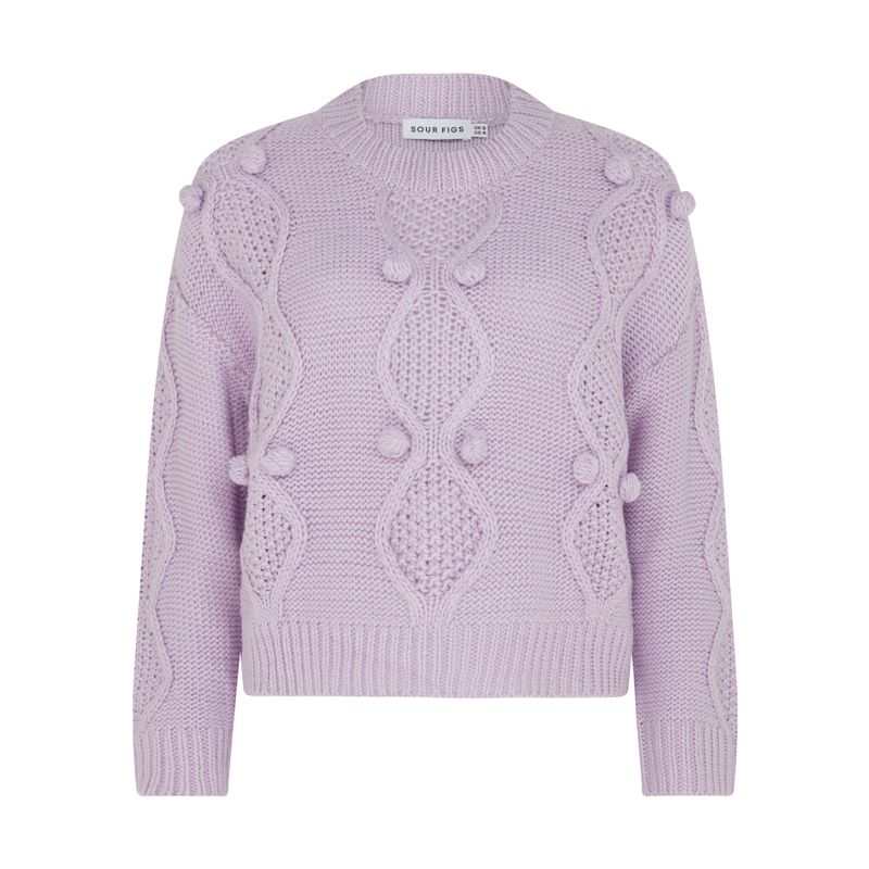Cable & Bobble-Knit Jumper In Soft Lilac | SOUR FIGS | Wolf & Badger