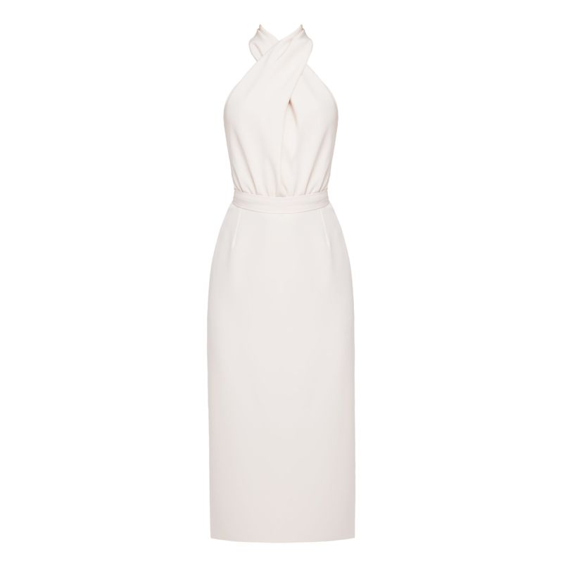CELIA pastel cream X neck midi dress