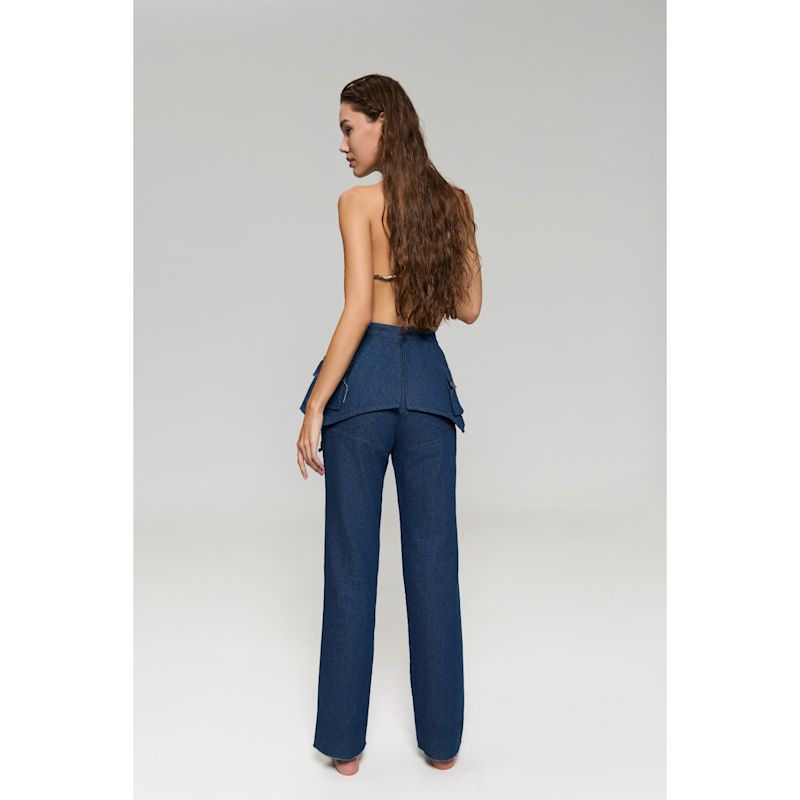 Claire Dark Blue Straight-Leg Jeans With Detachable Peplum | Khris K ...