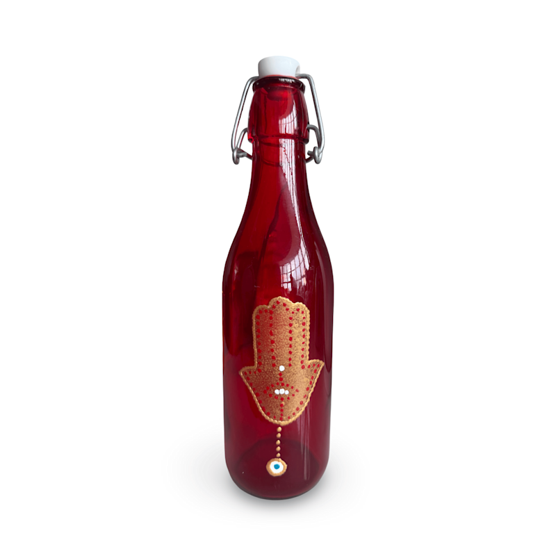 Hand-Painted Hamsa Artisan Swing-Top Water Bottle – Crimson Red | Casa ...