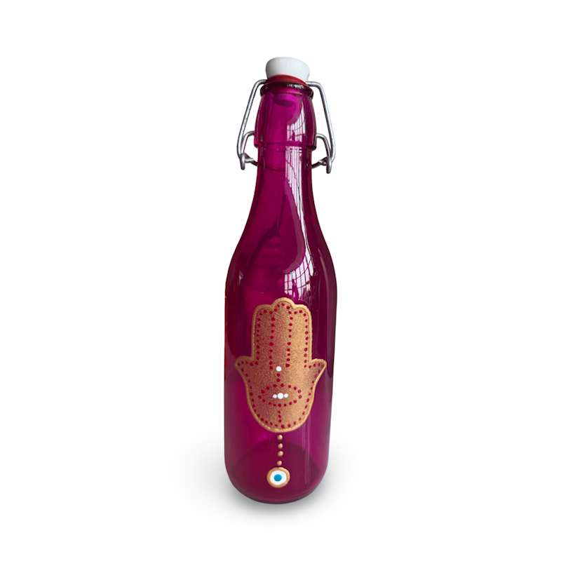 Hand-Painted Hamsa Artisan Swing-Top Water Bottle – Crimson Red | Casa ...