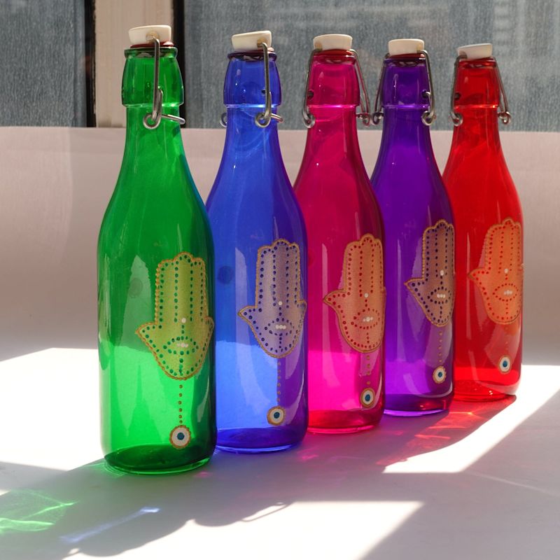 Hand-Painted Hamsa Artisan Swing-Top Water Bottle – Crimson Red | Casa ...