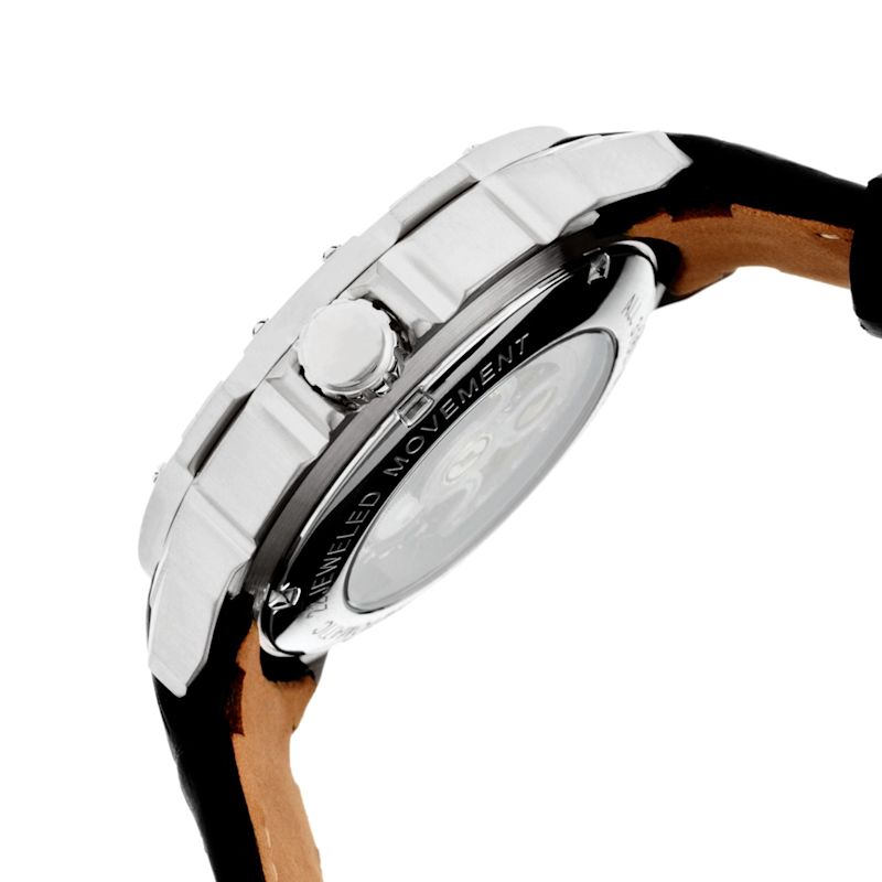 Conrad leather band skeleton watch with seconds sub dial black