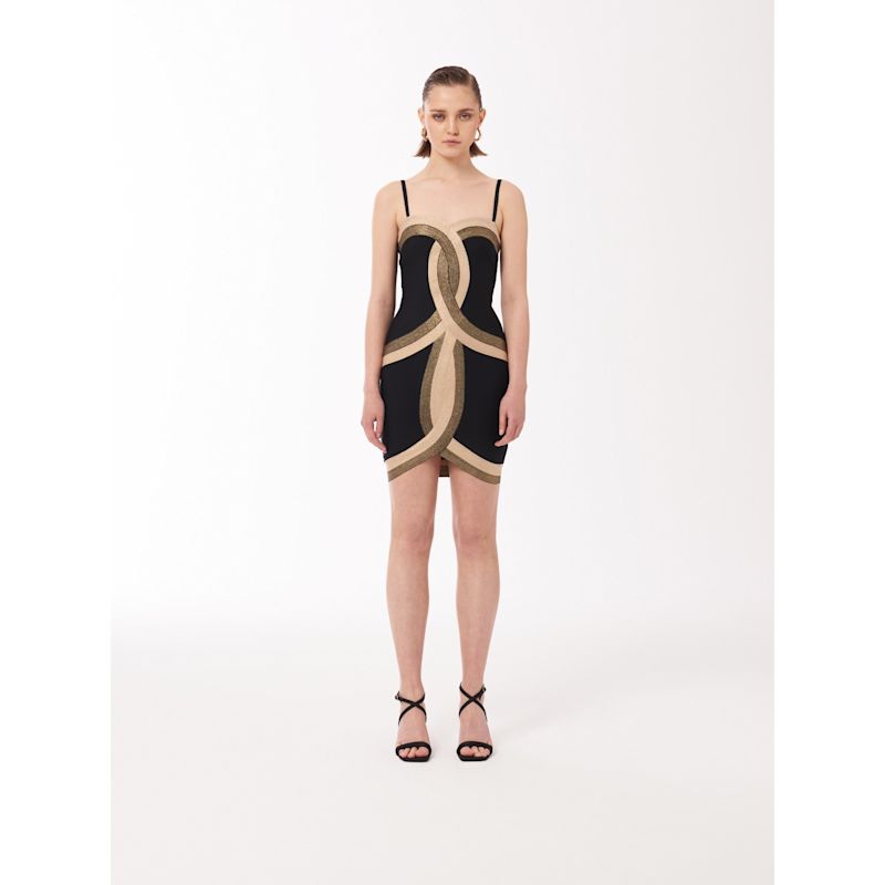 Sour Figs Contrast Panel Bandage Mini Dress - Black/gold