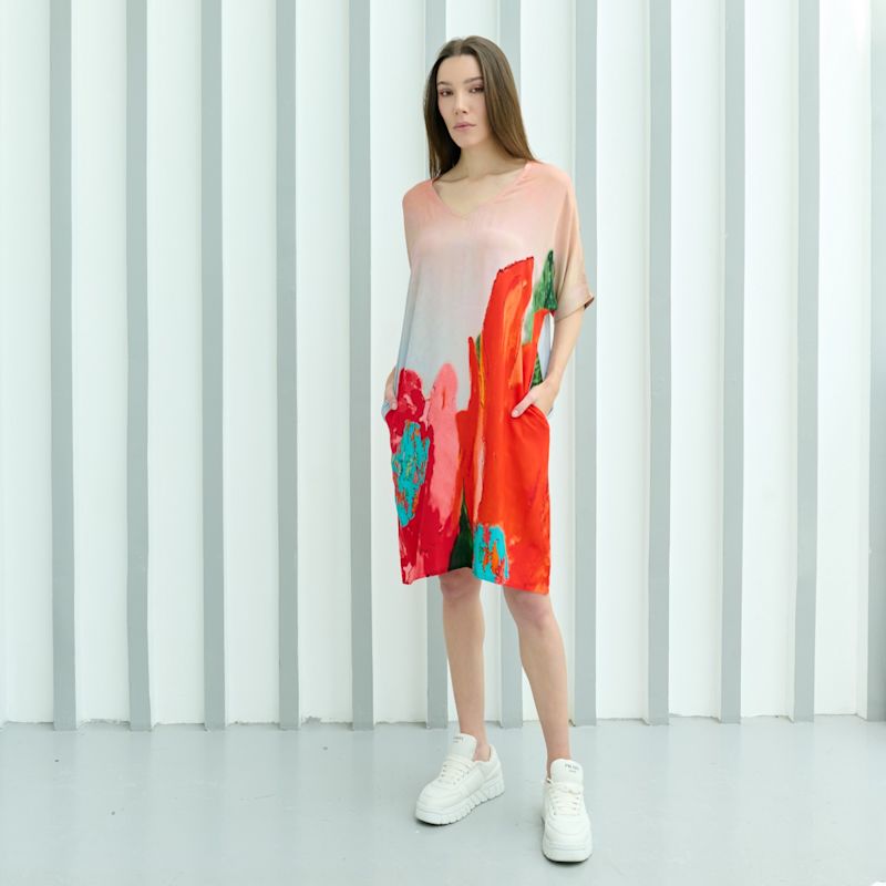Coral Mirage Floral Long Kimono - Red & Multicolor main image 0