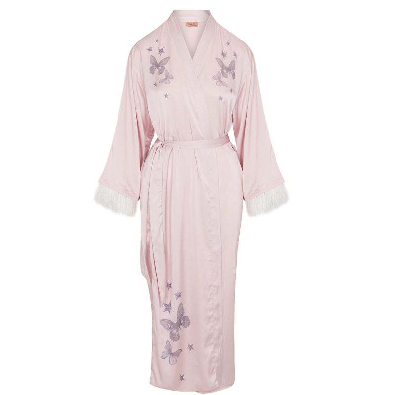 Country Western Glamour Dolly Satin Feather Accented Dressing Gown Robe ...