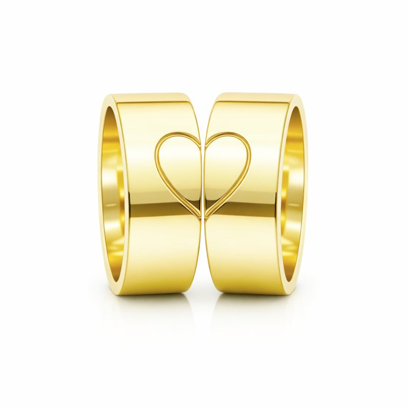 Couple Heart Band Rings In Gold Plated Sterling Silver – Matching Rings ...