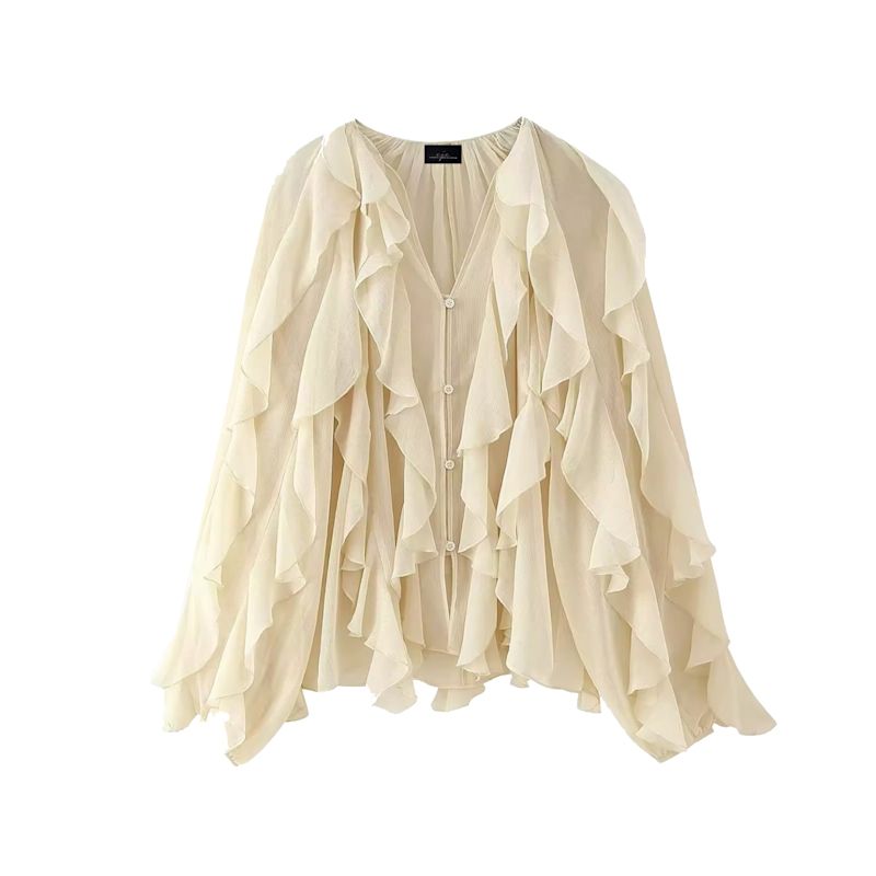 Cream Ruffled Chiffon Blouse | Chanel Joan Elkayam | Wolf & Badger