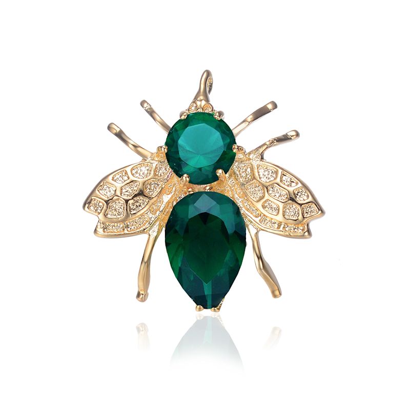 Emerald Cubic Zirconia Sterling Silver Gold Plated Bee Pin | Genevive ...