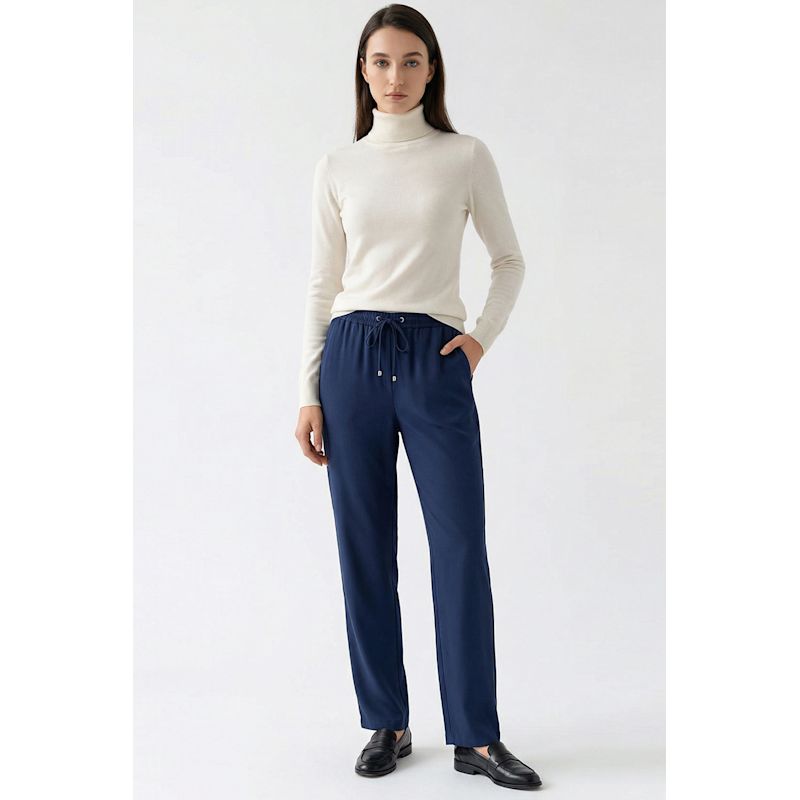 Cyrus Elastic Waist Drawstring Regular Pants - Navy Blue | EXQUISE ...