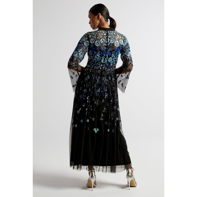 Dahlia Black Floral Embellished Midaxi Dress | Frock and Frill