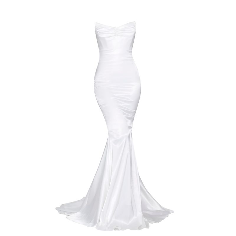 Moda Glam Delphine Strapless Mermaid Gown - White