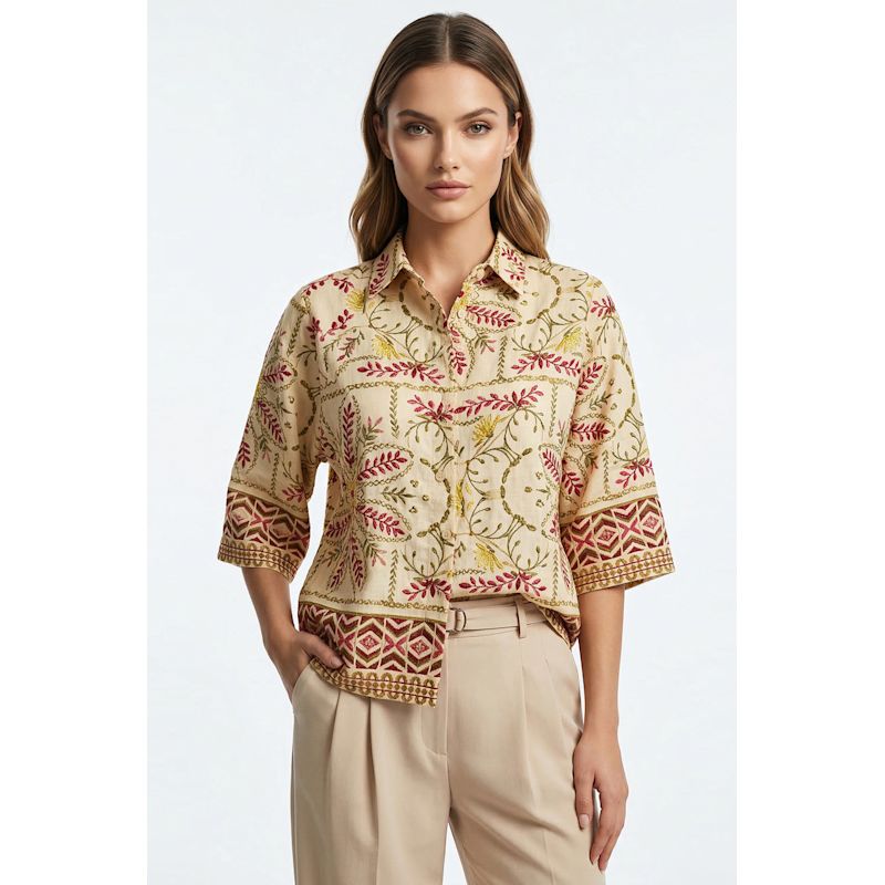 Destinie Collar Pleat Detail Shirt - Multi Color | EXQUISE | Wolf & Badger