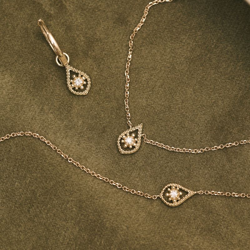 Diamond Paisley Teardrop Necklace 9K Gold | Zohreh | Wolf & Badger
