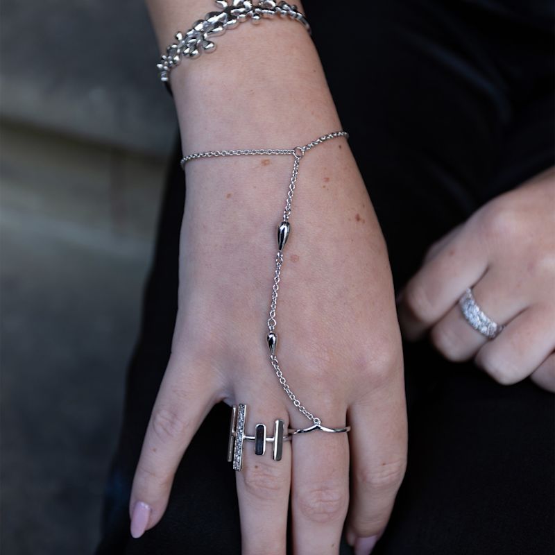 Solid Sterling Silver Double Drop Hand Chain | Lucy Quartermaine | Wolf ...