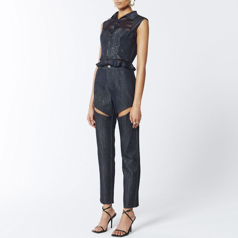 Embellished Sparkly Cut-Out Jeans In Profound Blue | SOUR FIGS | Wolf ...