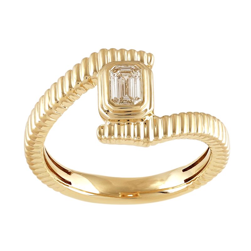 Emerald Cut Diamond Open Ribbed Ring in 14K Yellow Gold | Artisan ...
